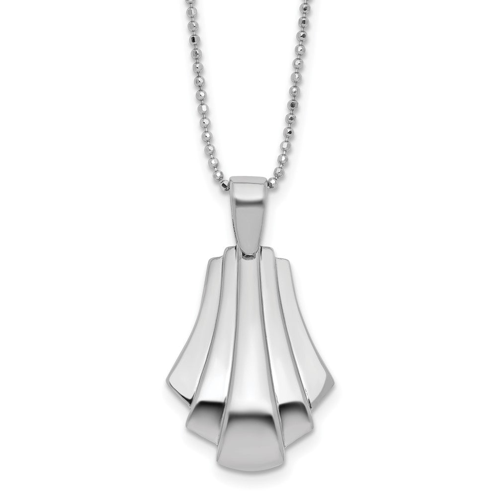 Sterling Silver Rh-Plat Polished Fancy Pendant on Beaded Necklace