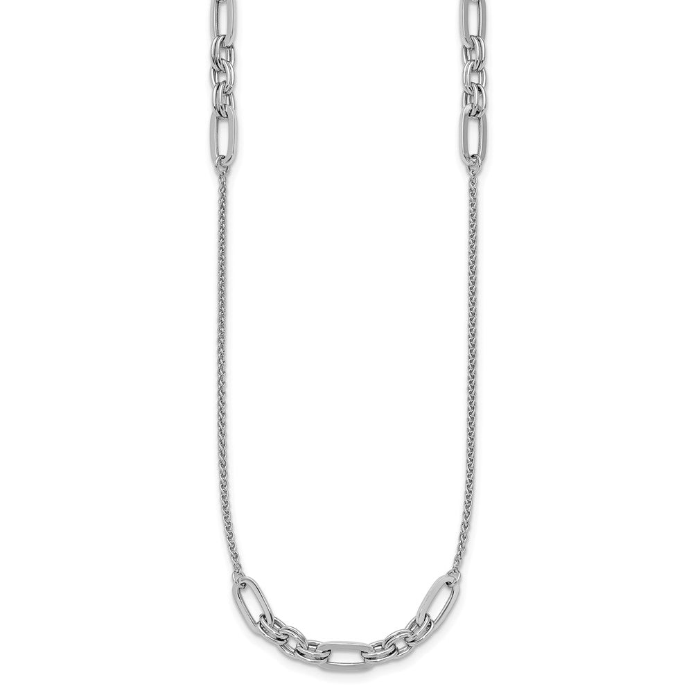 Sterling Silver Rhodium-plated Fancy Oval Station Links Necklace