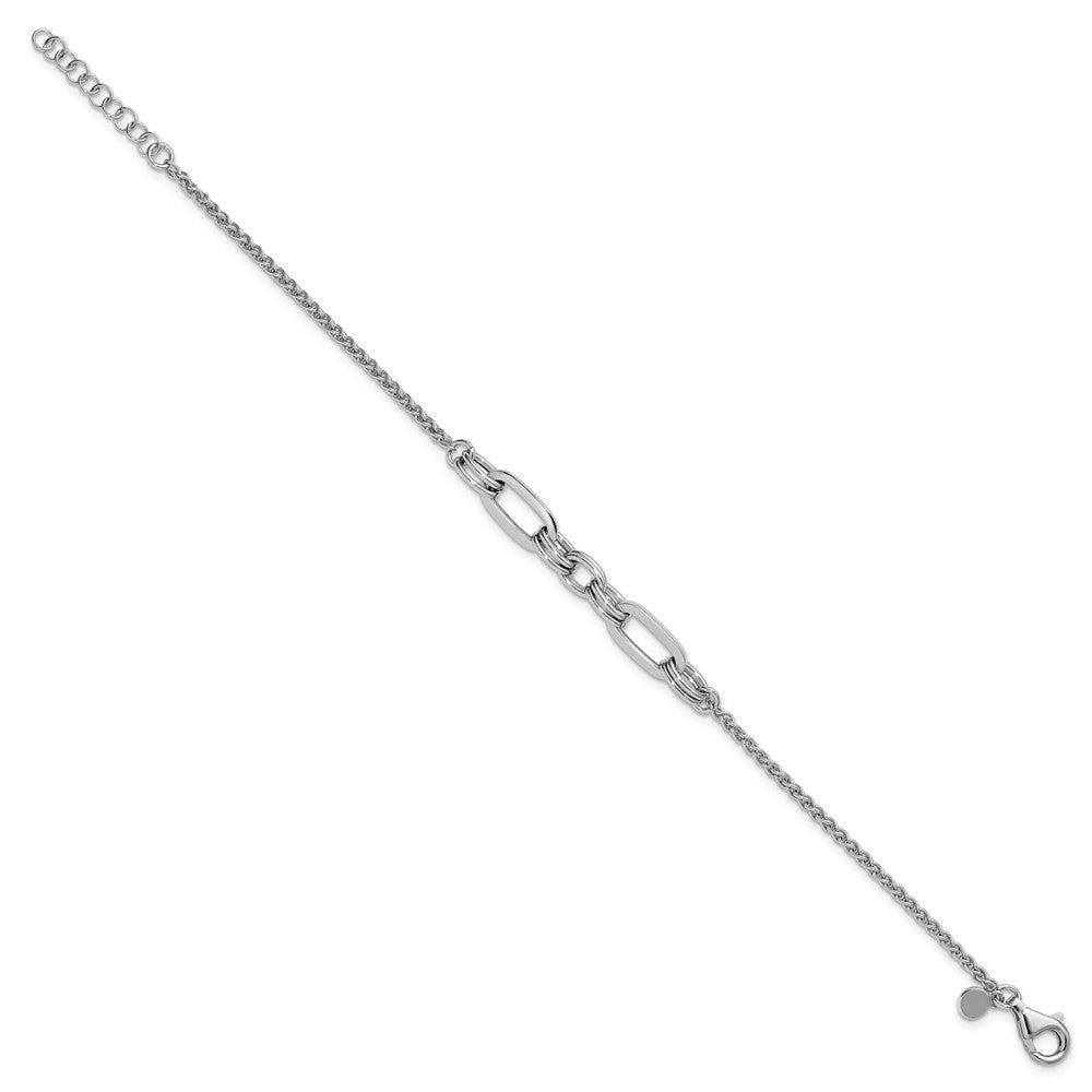 Sterling Silver Rhodium-plated Fancy Oval Links with 1in ext. Bracelet