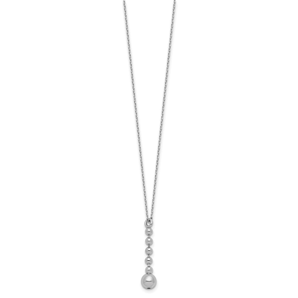 Sterling Silver Rhodium-plated Polished Beads with 2in ext. Necklace