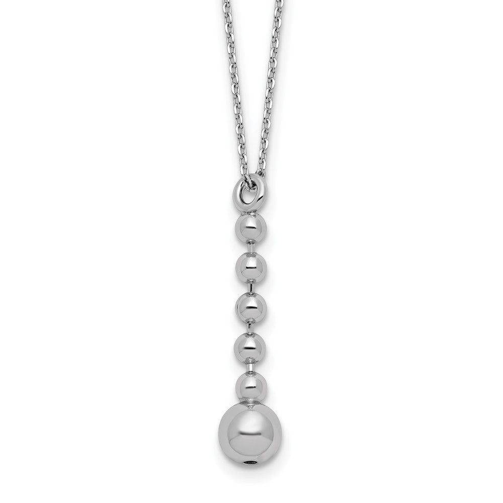 Sterling Silver Rhodium-plated Polished Beads with 2in ext. Necklace