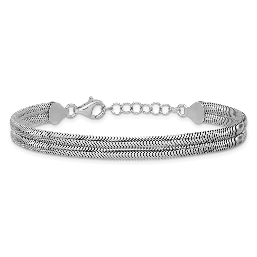 Sterling Silver RH-Plated Pol. Fancy 2-strand with 1in ext. Bracelet