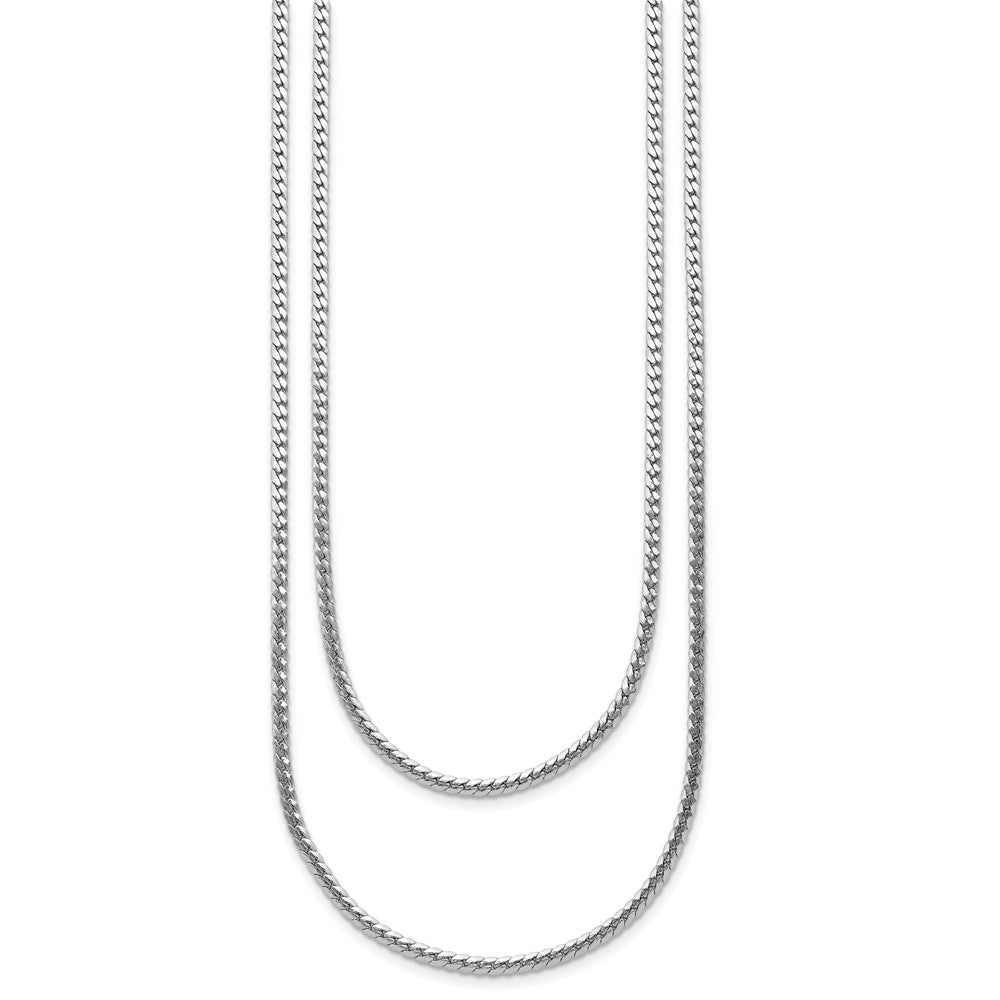 Sterling Silver RH-Plated Pol. Fancy 2-strand with 2in ext. Necklace