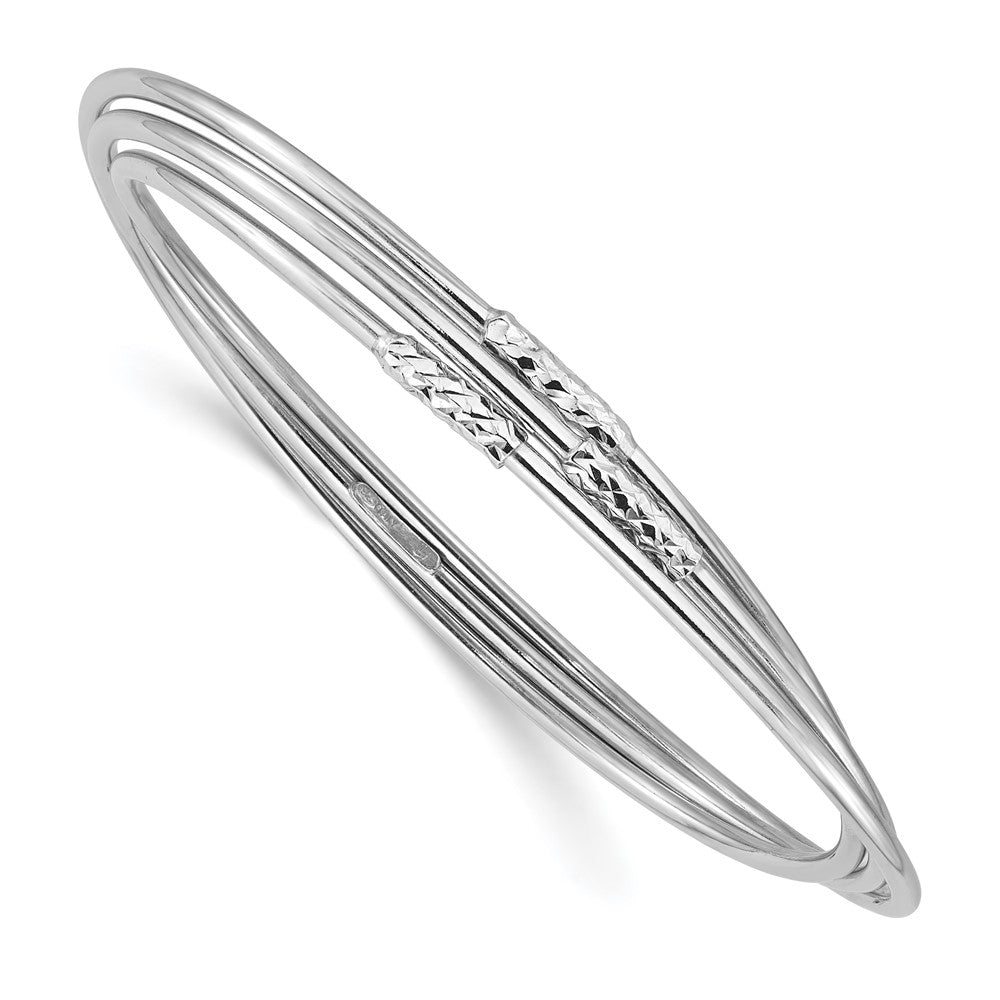 Sterling Silver RH-pl Pol / Dia-cut 3 Intertwined Slip-on Bangle