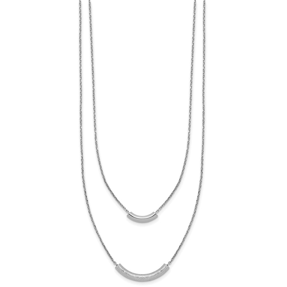 SS RH-plt Polish/Textured 2-strand Curved Bar with 2in ext. Necklace