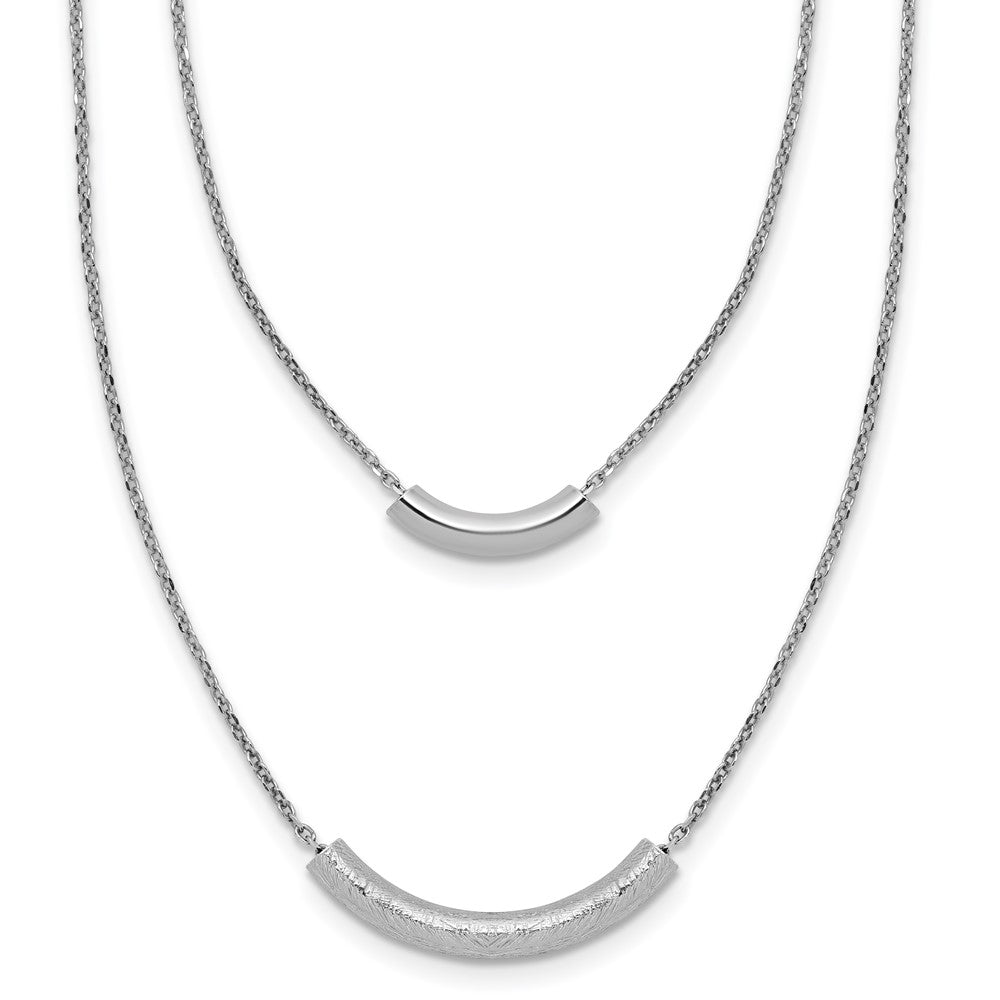 SS RH-plt Polish/Textured 2-strand Curved Bar with 2in ext. Necklace