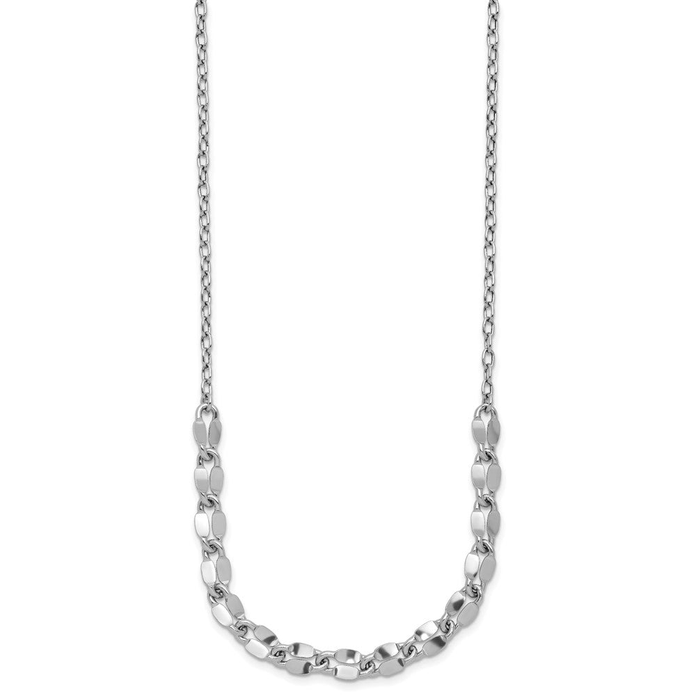 Sterling Silver Rhodium-plated Pol. Fancy Link with 2in ext. Necklace