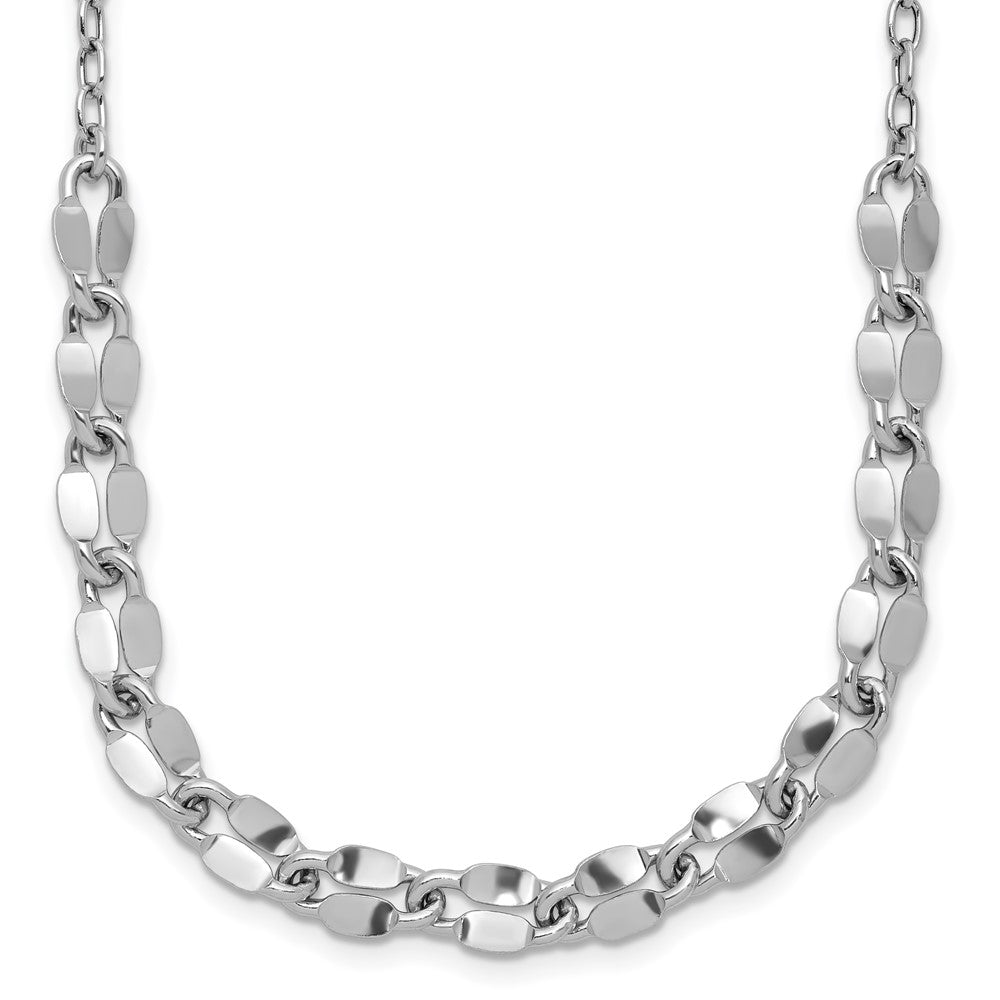 Sterling Silver Rhodium-plated Pol. Fancy Link with 2in ext. Necklace