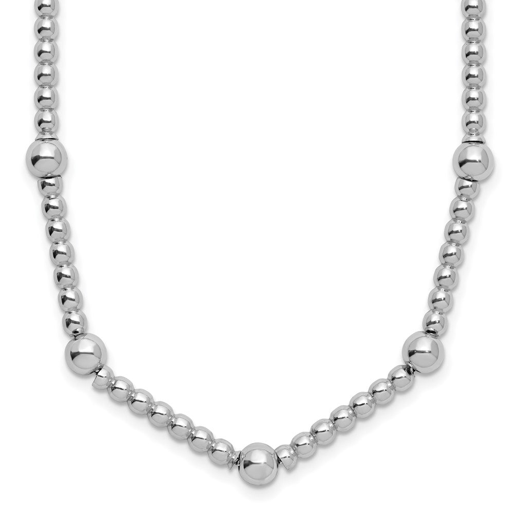 Sterling Silver RH-plt Pol. 2-strand Beaded with 2in ext. Necklace