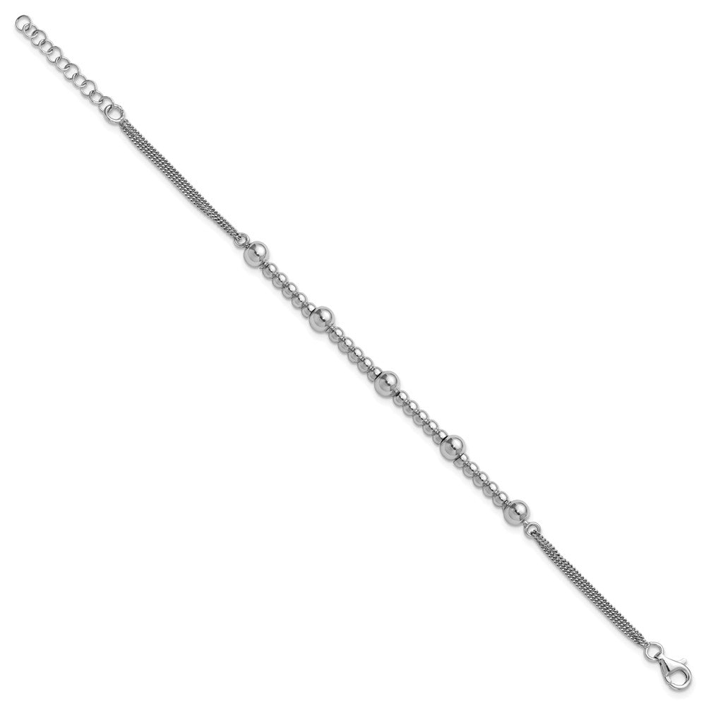 Sterling Silver RH-plt Pol. 2-strand Beaded with 1in ext. Bracelet