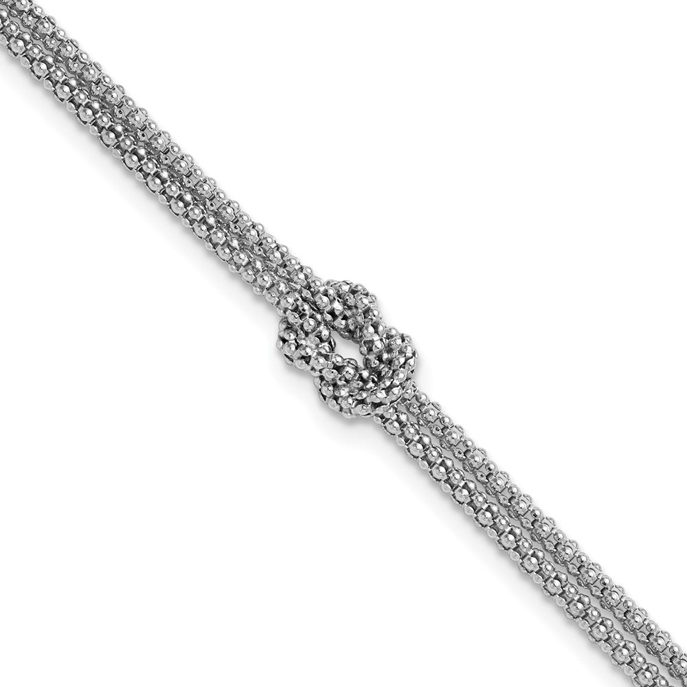 Sterling Silver RH-plt Pol. 2-strand Knot with 1in ext. Bracelet