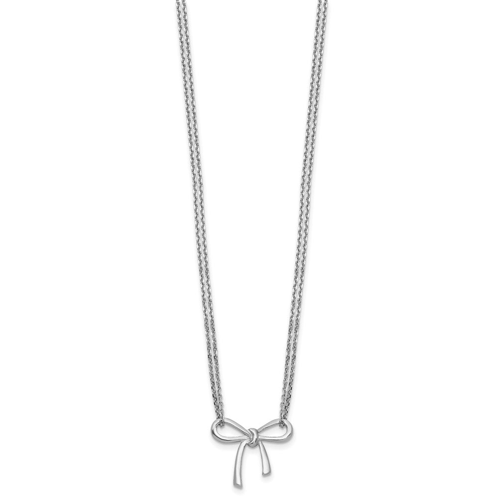 Sterling Silver Rhodium-plated Polished Two-strand Bow with 2in ext. Neckl