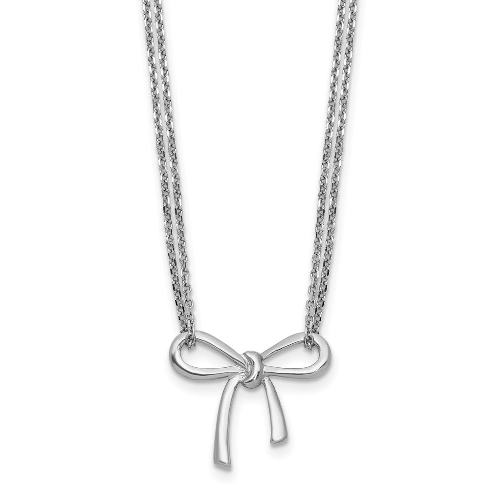 Sterling Silver Rhodium-plated Polished Two-strand Bow with 2in ext. Neckl