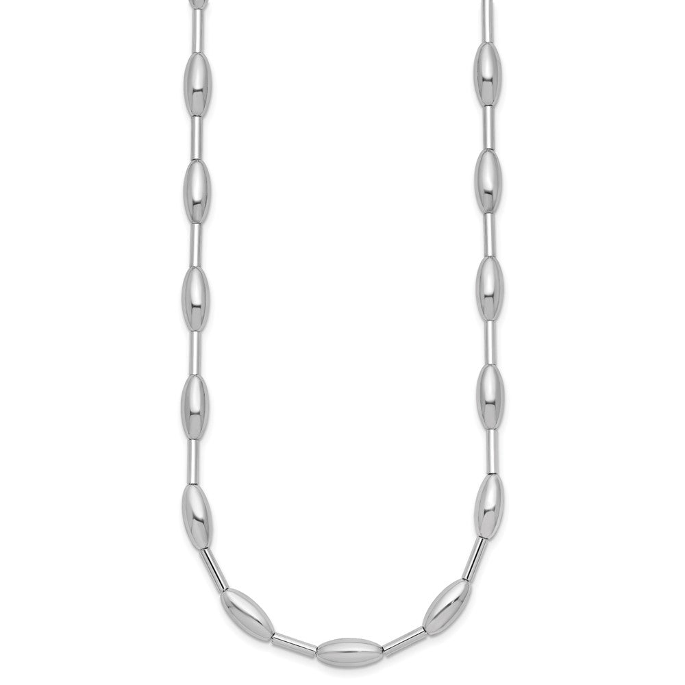 Sterling Silver RH-plat Polish Oval Beaded with 2in ext. Necklace