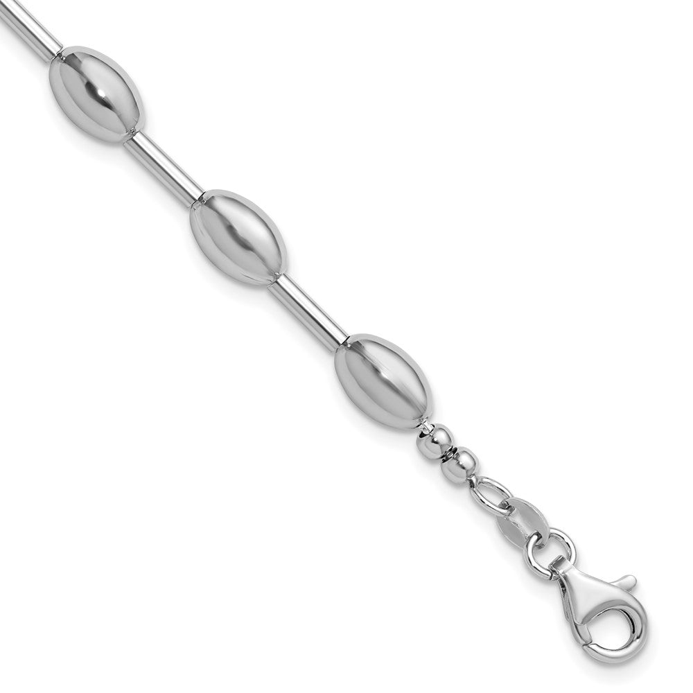 Sterling Silver Rhodium-plated Polished Oval Beaded Bracelet