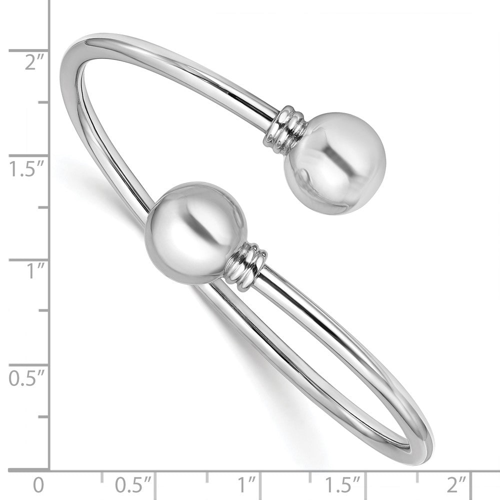 Sterling Silver Rhodium-plated Polished Ball Bypass Bangle
