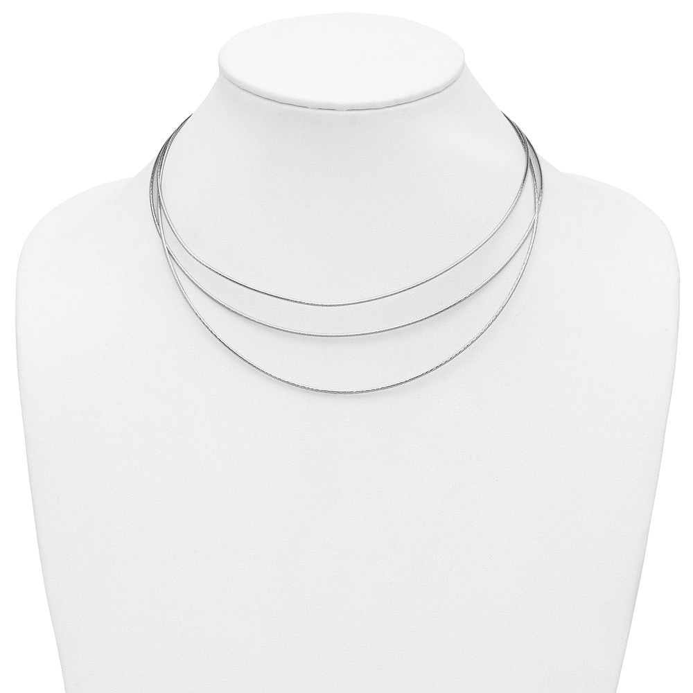 Sterling Silver Rhodium-plated Polished 3-strand with 2in ext. Necklace