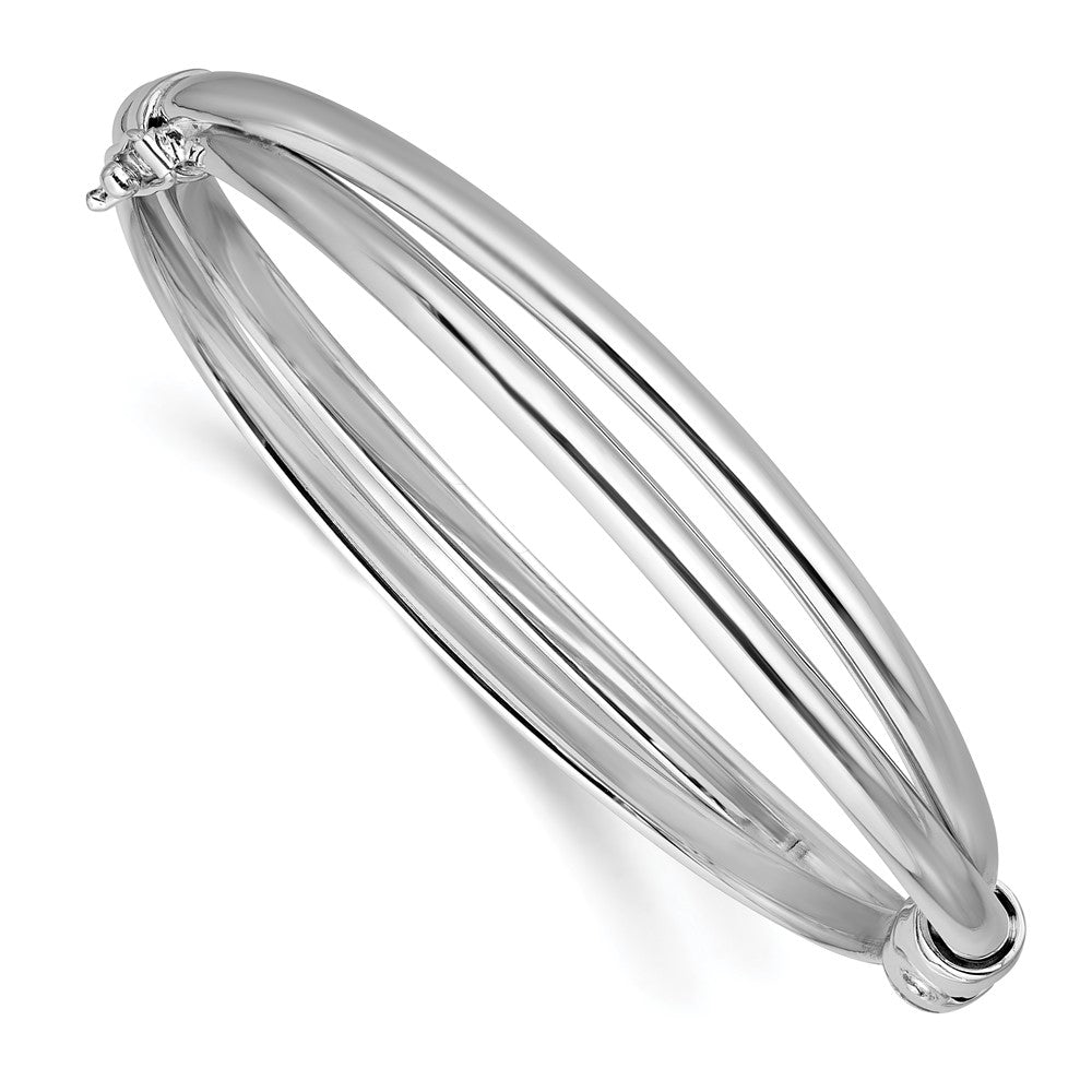Sterling Silver Rhodium-plated Polished Twist Hinged Bangle