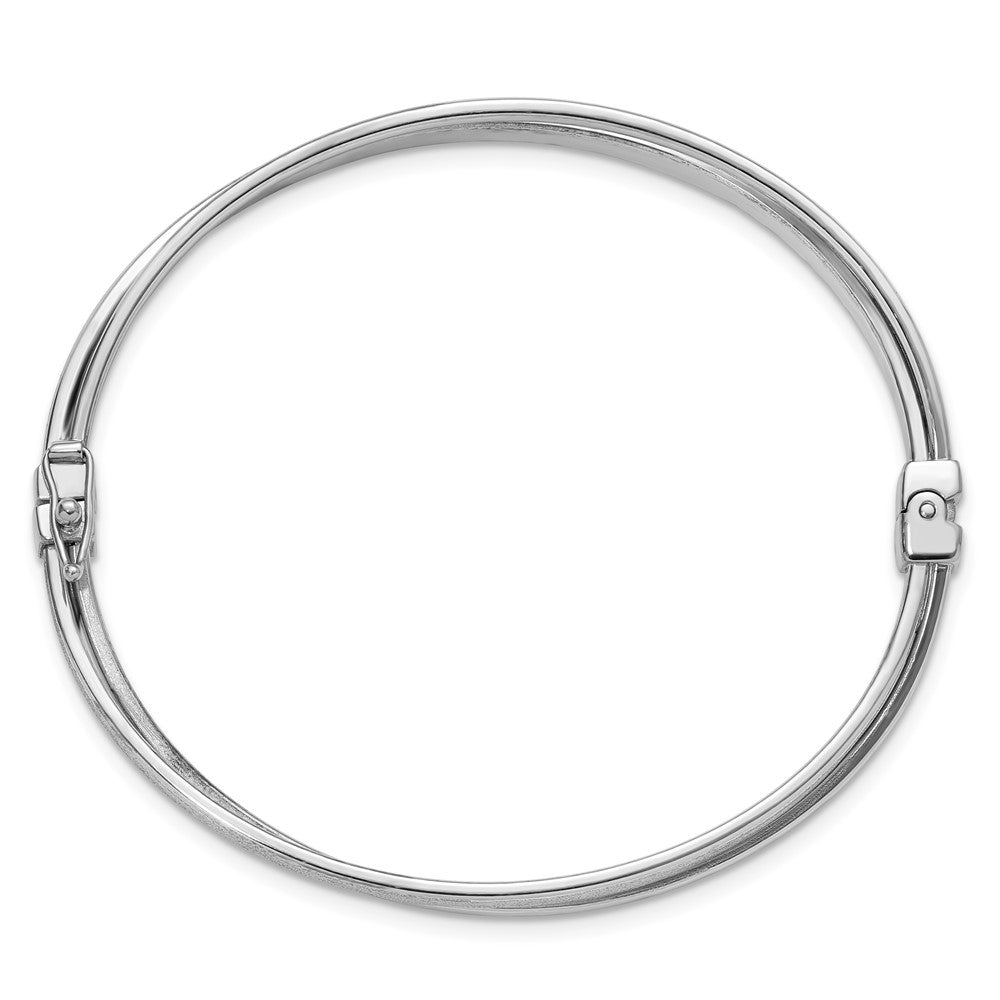 Sterling Silver Rhodium-plated Polished/Brushed Twist Hinged Bangle