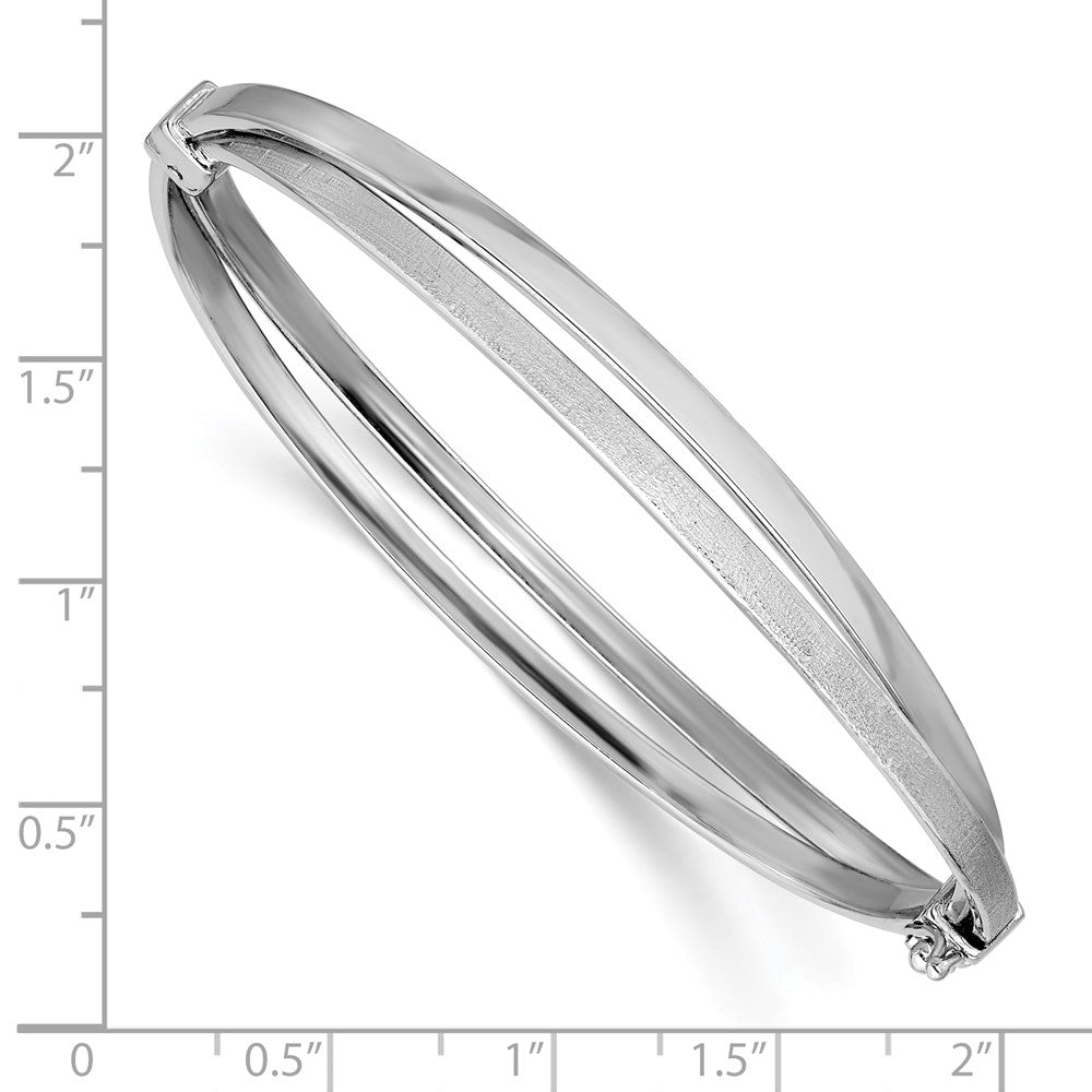 Sterling Silver Rhodium-plated Polished/Brushed Twist Hinged Bangle