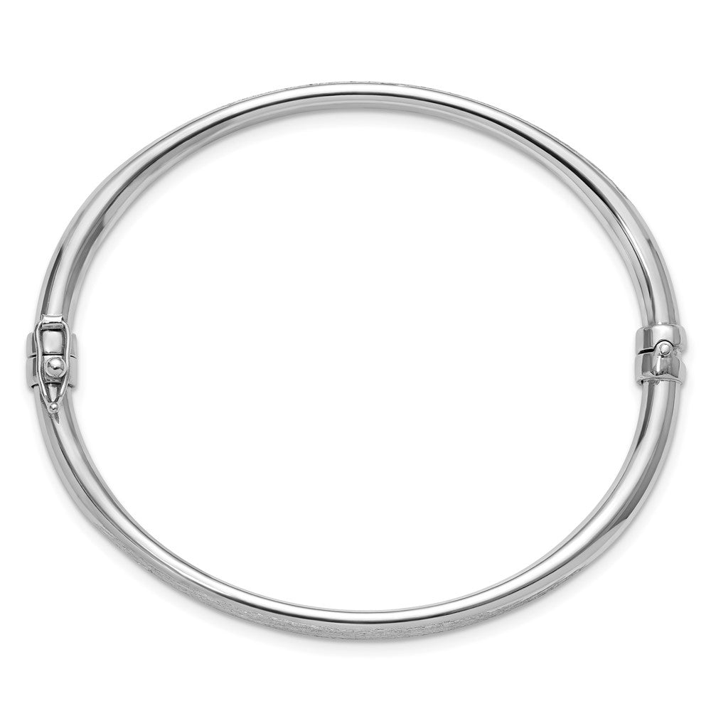 Sterling Silver Rhodium-plated Brushed and Polished Hinged Bangle
