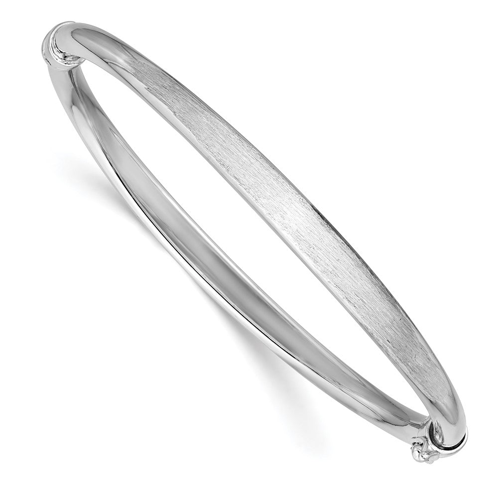 Sterling Silver Rhodium-plated Brushed and Polished Hinged Bangle