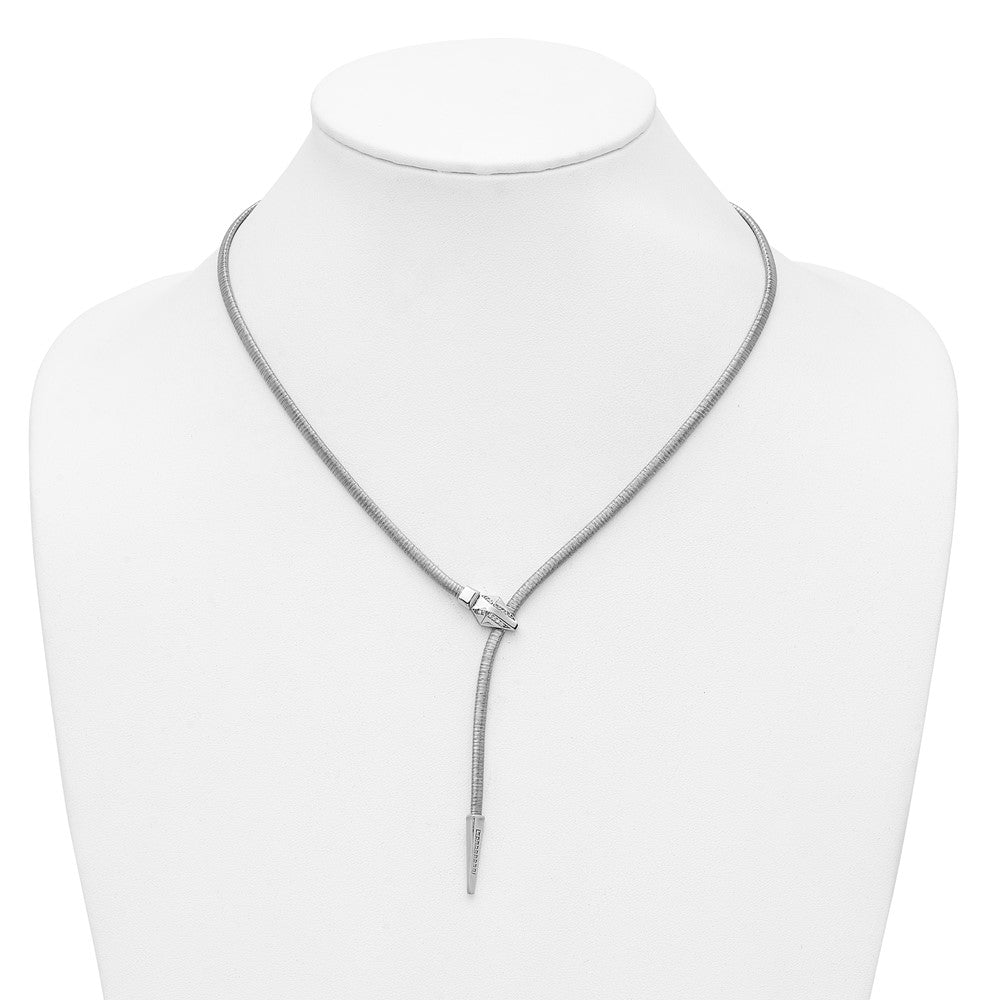 SS Rhodium-plated Polished/Textured CZ Lariat Snake with 2in ext. Necklac