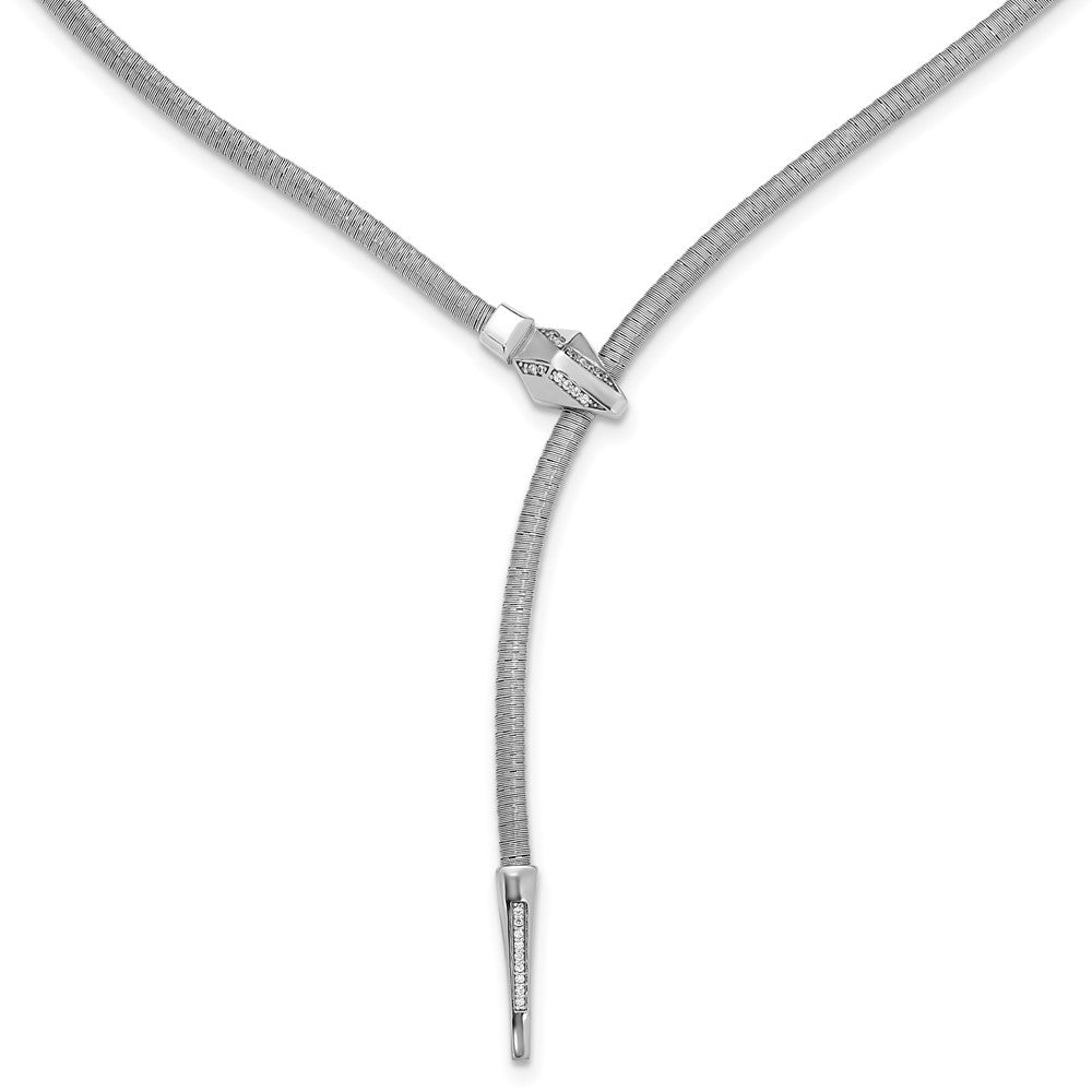 SS Rhodium-plated Polished/Textured CZ Lariat Snake with 2in ext. Necklac
