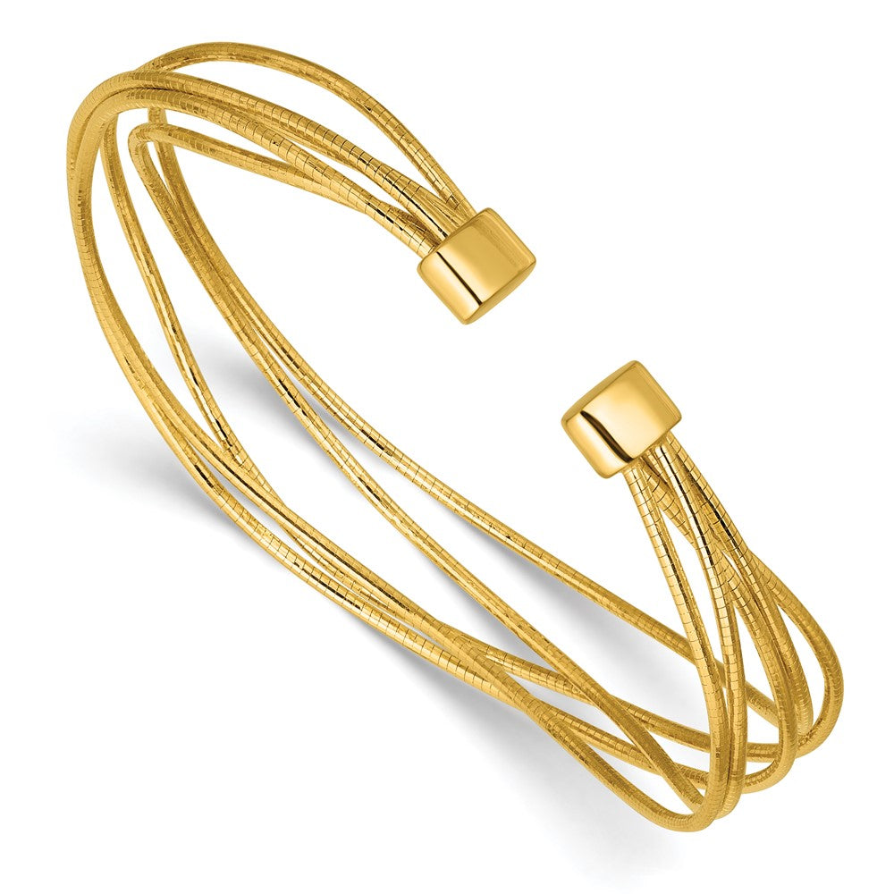 SS Gold-plated Polished and Textured Multi-strand Twist Cuff Bangl