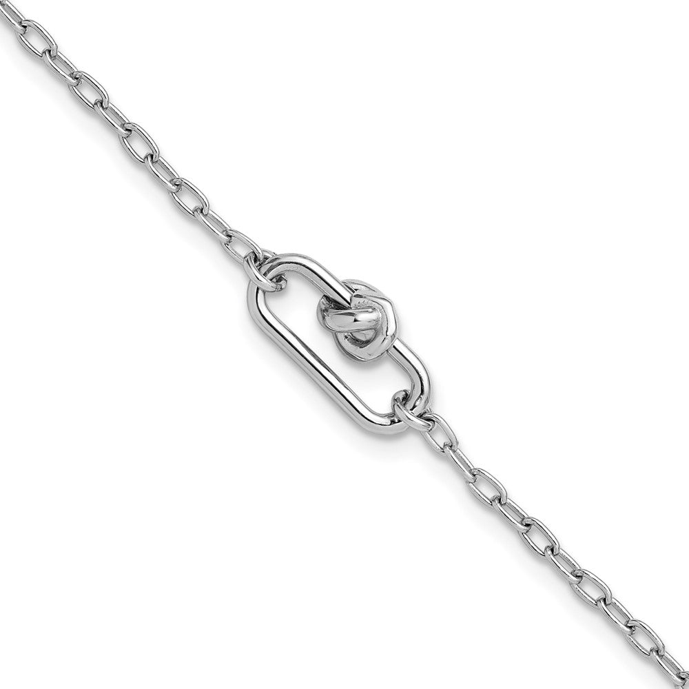 SS Rhodium-plated Dangle Love Knot with 1in ext. Link Bracelet