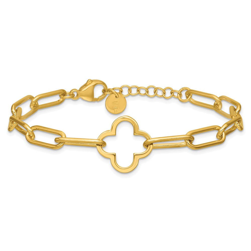 Sterling Silver Gold-plated Clover Fancy Link with 1in ext. Bracelet