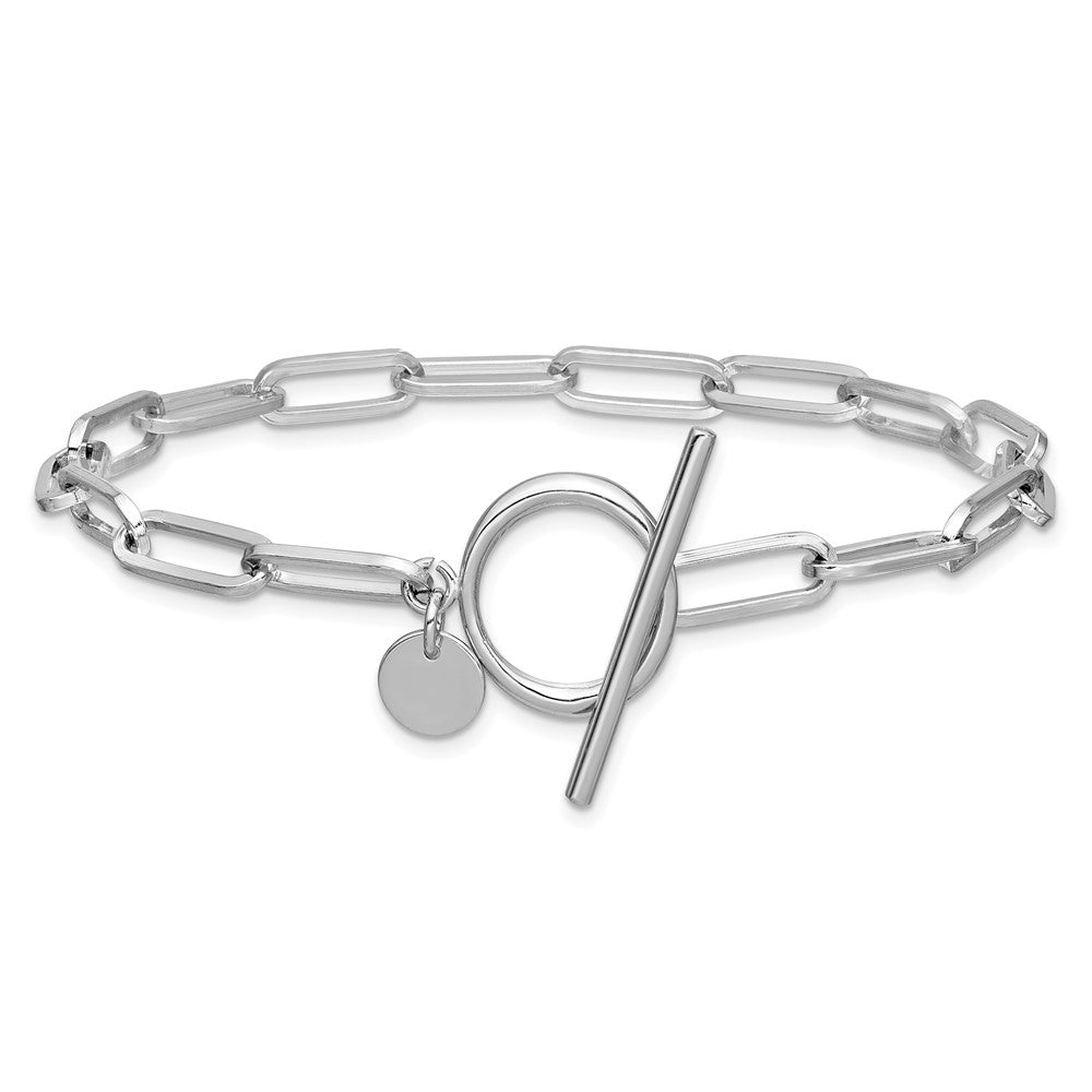 Sterling Silver Rhodium-plated Polished Paperclip Toggle Bracelet