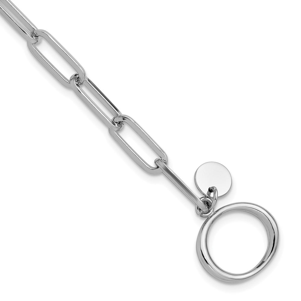 Sterling Silver Rhodium-plated Polished Paperclip Toggle Bracelet
