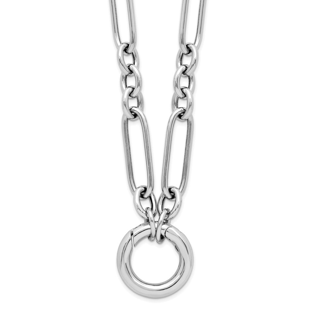 Sterling Silver Rhodium-plated Polished Push Clasp Link Necklace