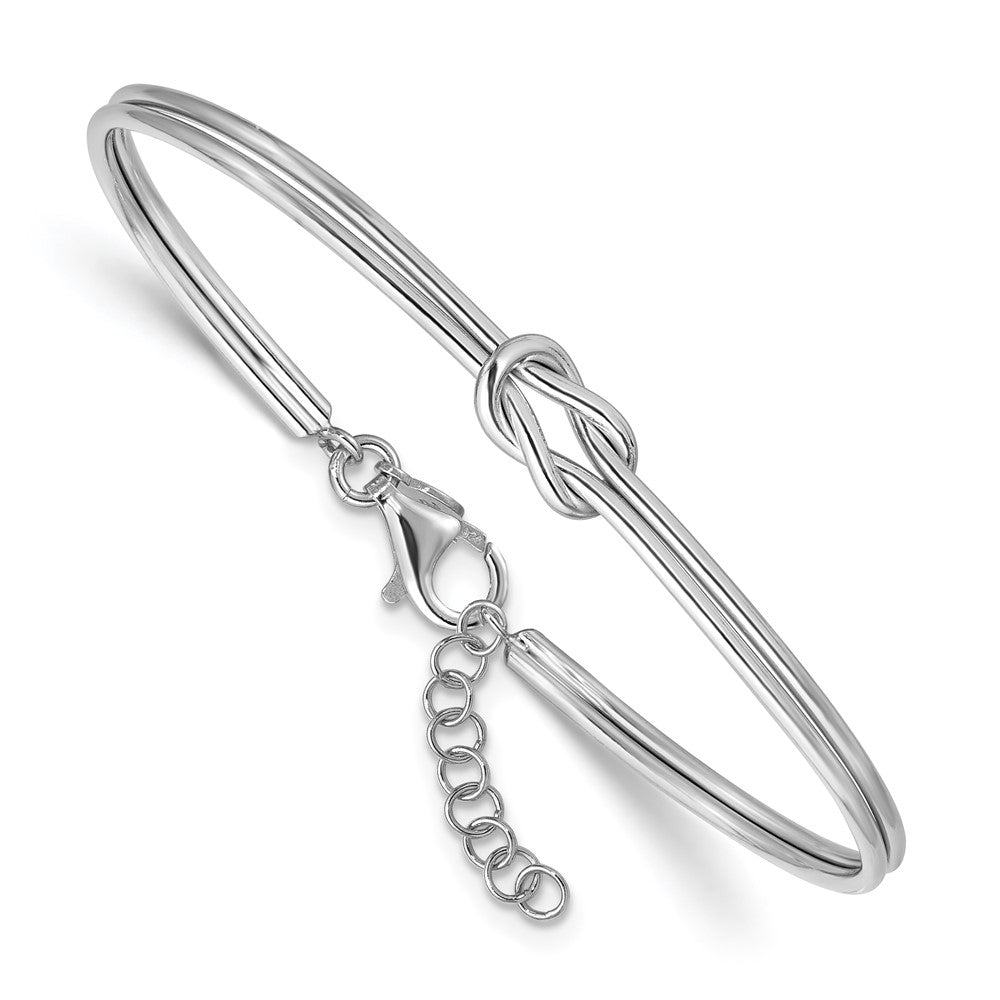 Sterling Silver Rhodium-plated Polished Love Knot with 1in ext. Bangle