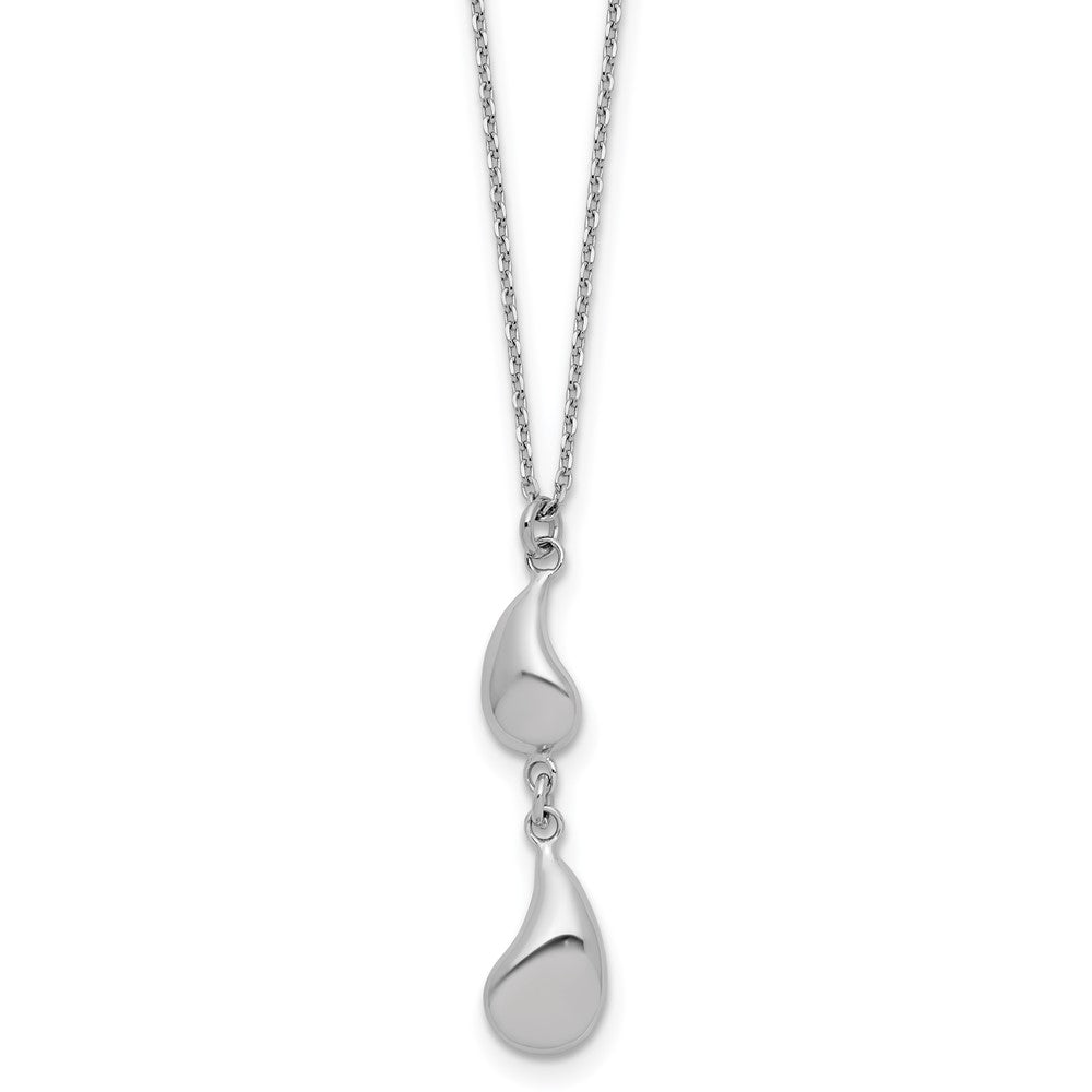 Sterling Silver Rhodium-plated Polished Teardrop pendant with 2in ext. Ne