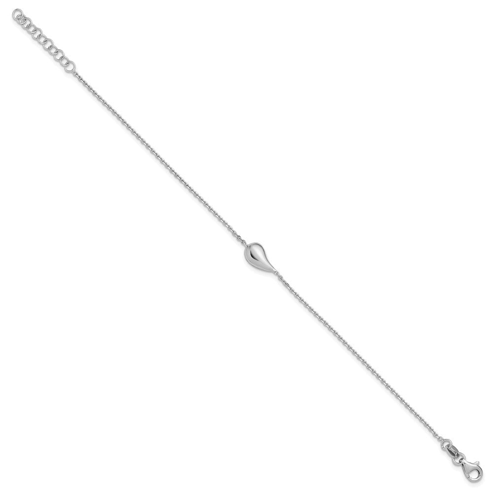 Sterling Silver Rhodium-plated Polished Teardrop with 1in ext. Bracelet