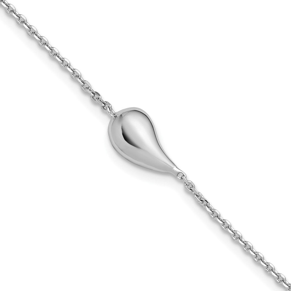 Sterling Silver Rhodium-plated Polished Teardrop with 1in ext. Bracelet