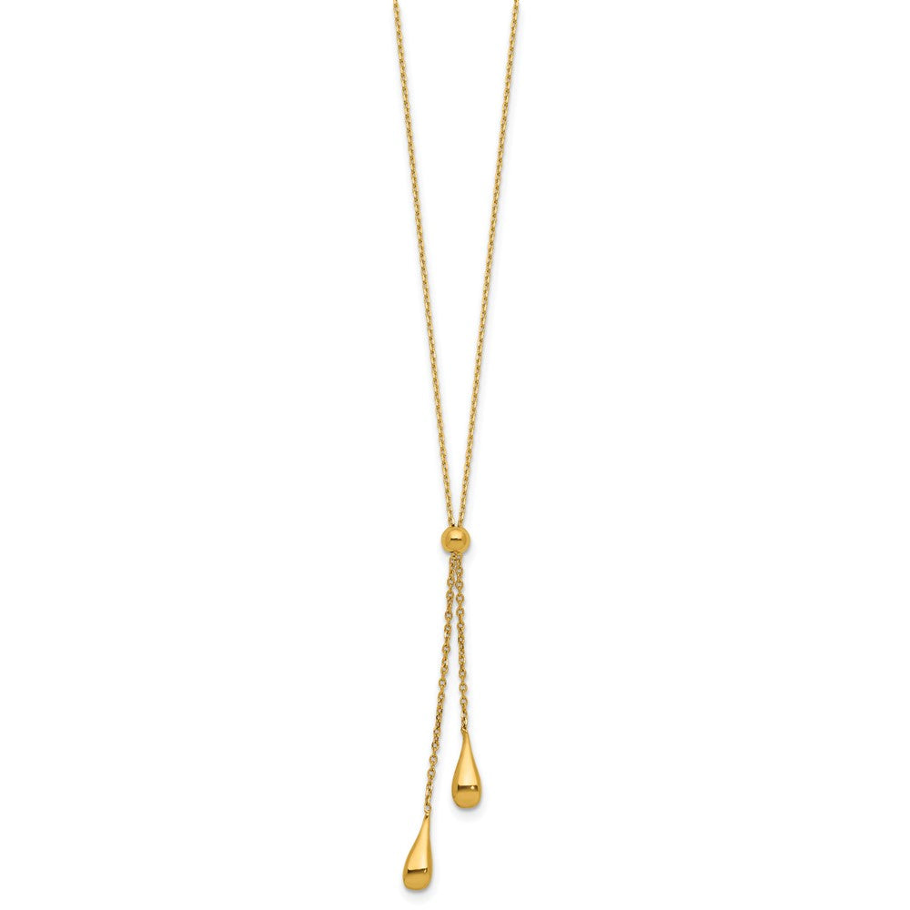 Sterling Silver Gold-tone Polished Teardrop Lariat with 2in ext. Nec