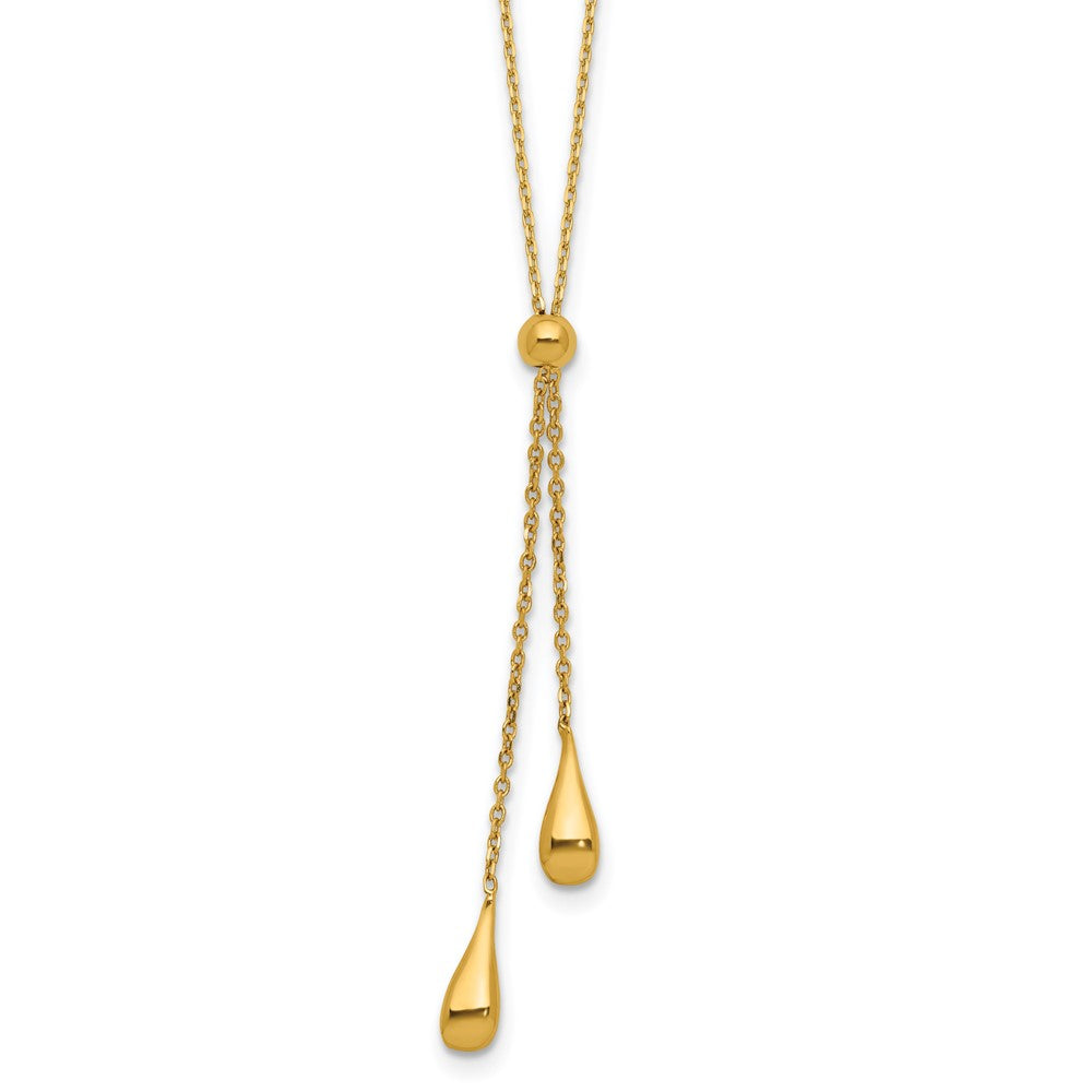 Sterling Silver Gold-tone Polished Teardrop Lariat with 2in ext. Nec