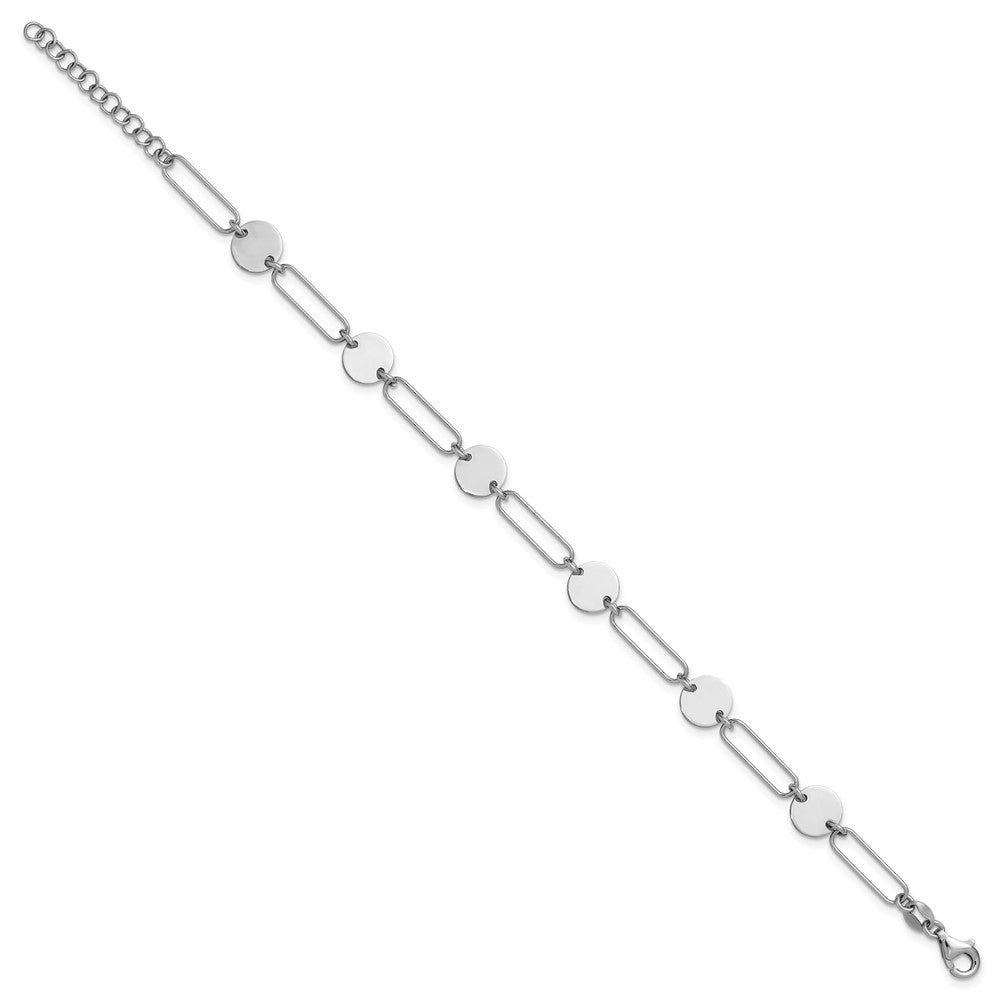 Sterling Silver Rhodium-plated Circle / Paperclip Link with 1in ext Bracelet