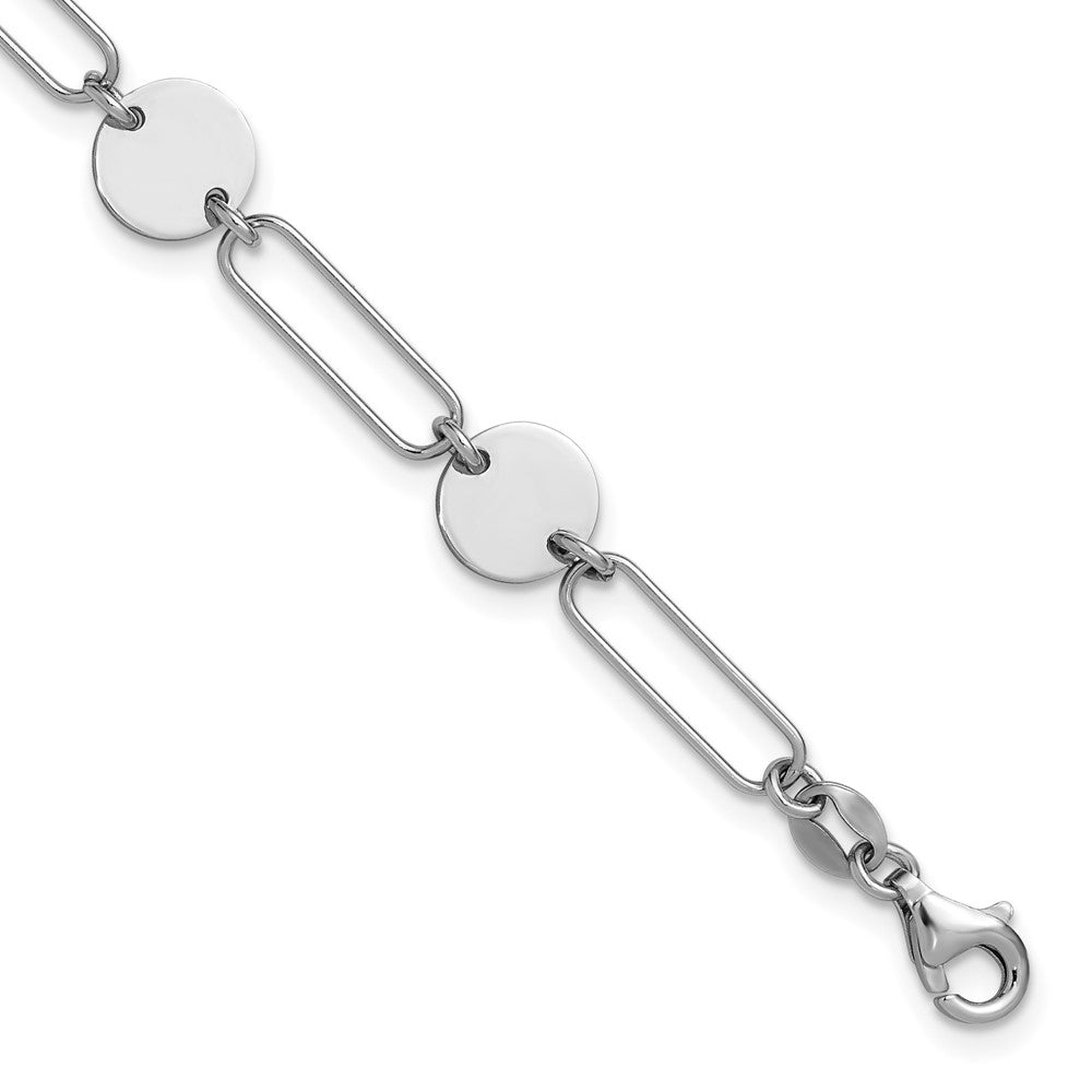 Sterling Silver Rhodium-plated Circle / Paperclip Link with 1in ext Bracelet