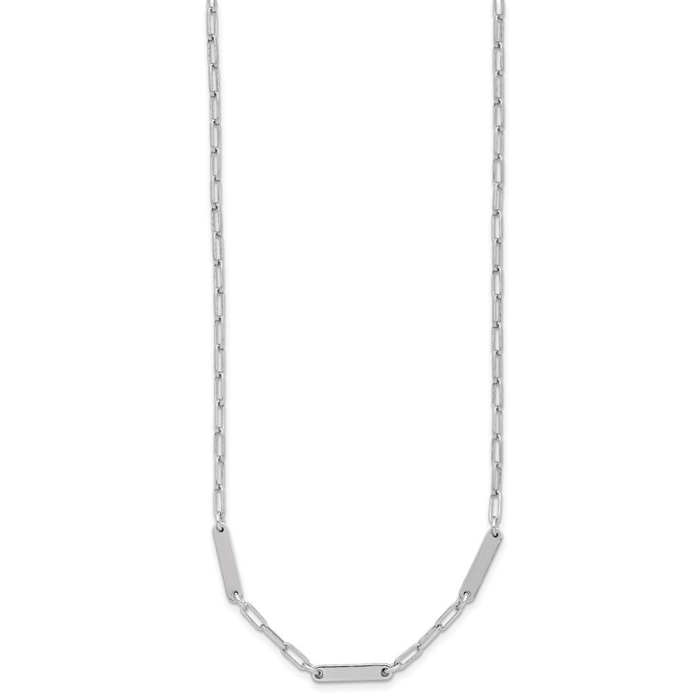 Sterling Silver Rhodium-plated Polished Paperclip Bar with 2in ext. Neckl