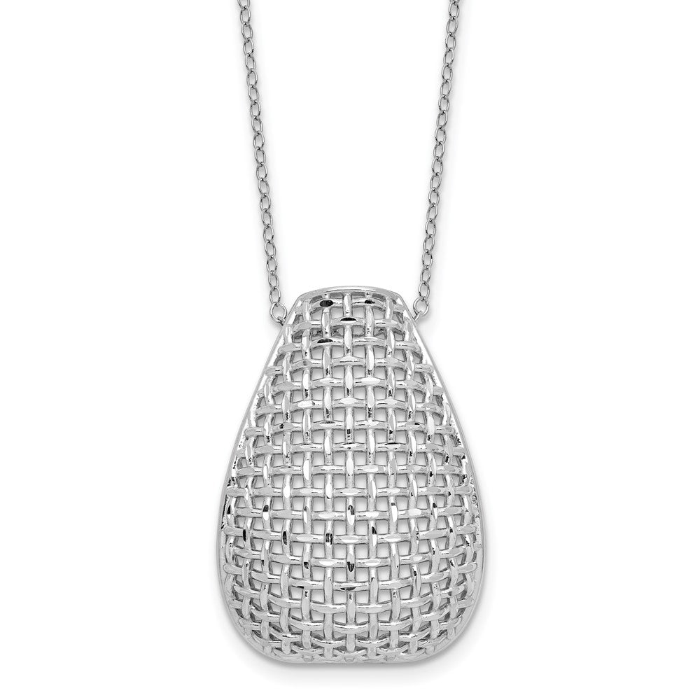 Sterling Silver Rhodium-plated Polished Dia-cut Woven Pattern with 2in ex