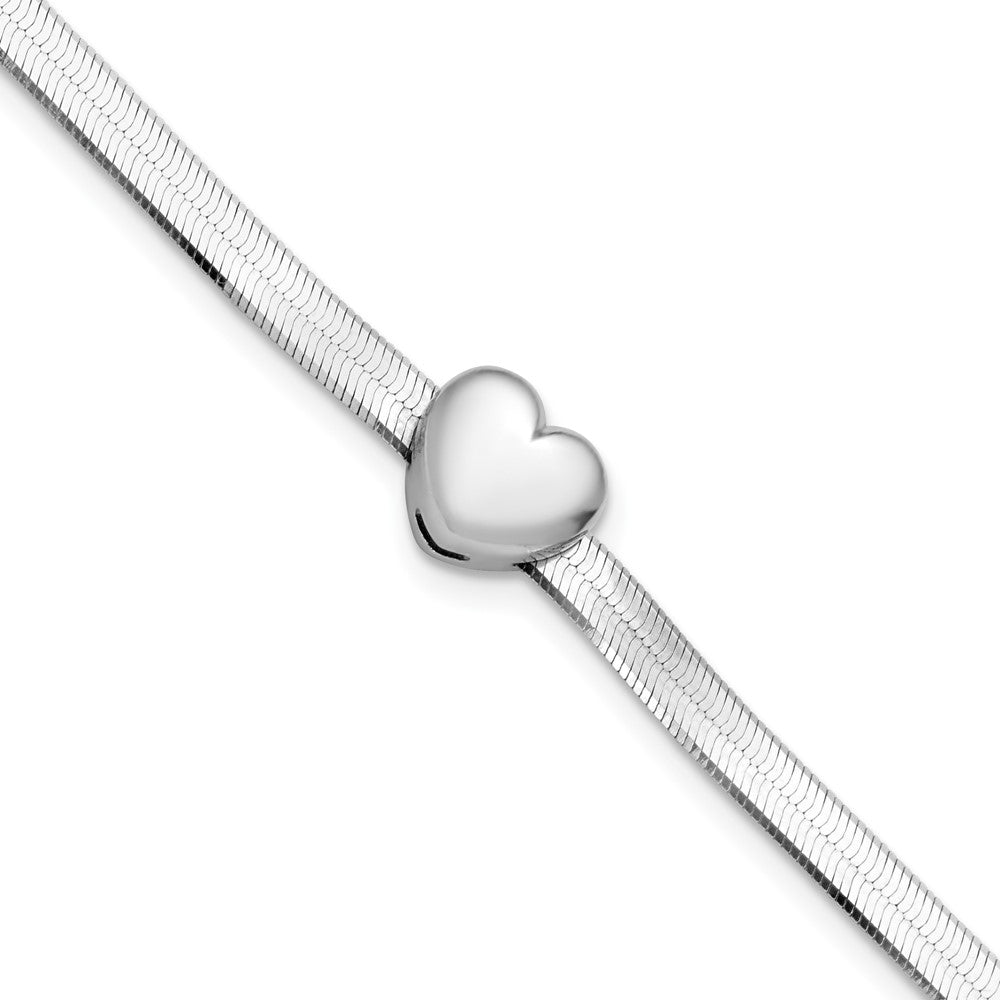 Sterling Silver Rhodium-plated Polished Heart Herringbone with 1in ext. B