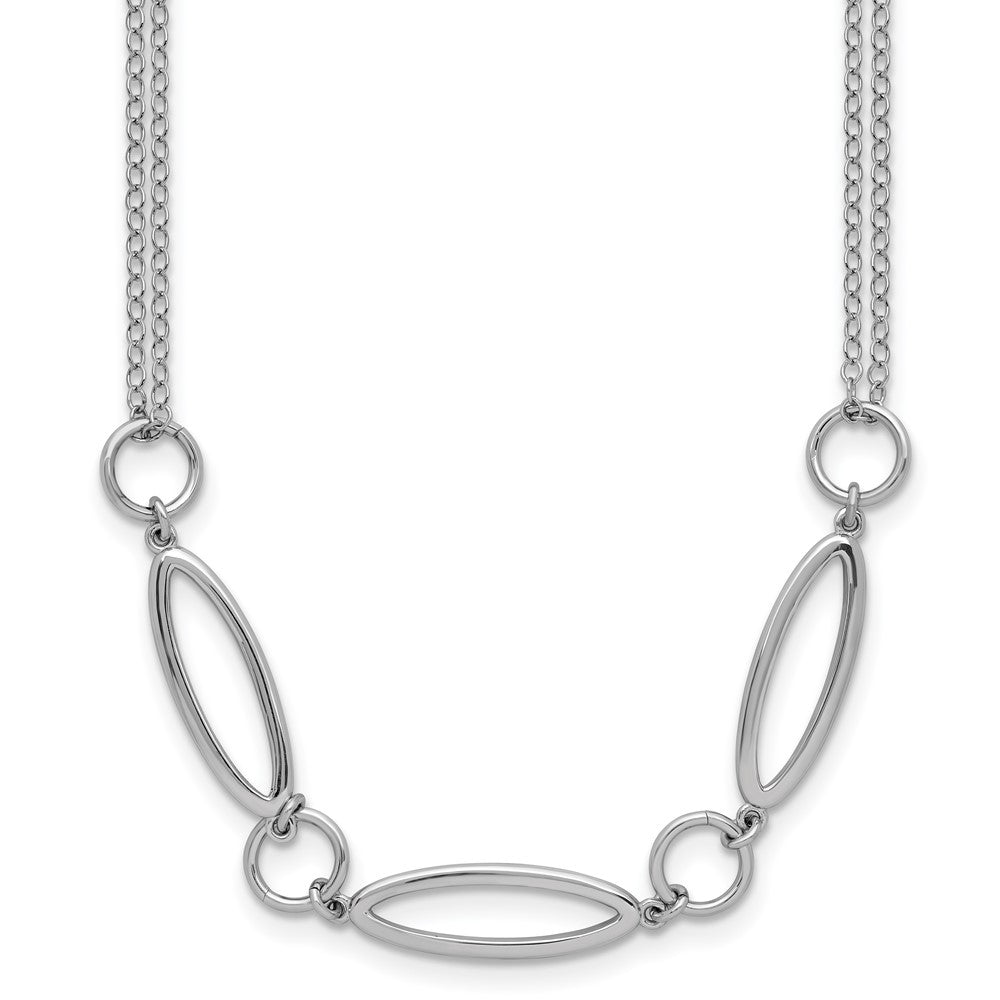 Sterling Silver Rhodium-plated Geometric 2-stand with 2in ext. Necklace