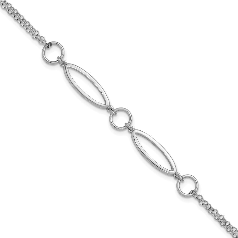 Sterling Silver Rhodium-plated Geometric 2-strand with 1in ext. Bracelet