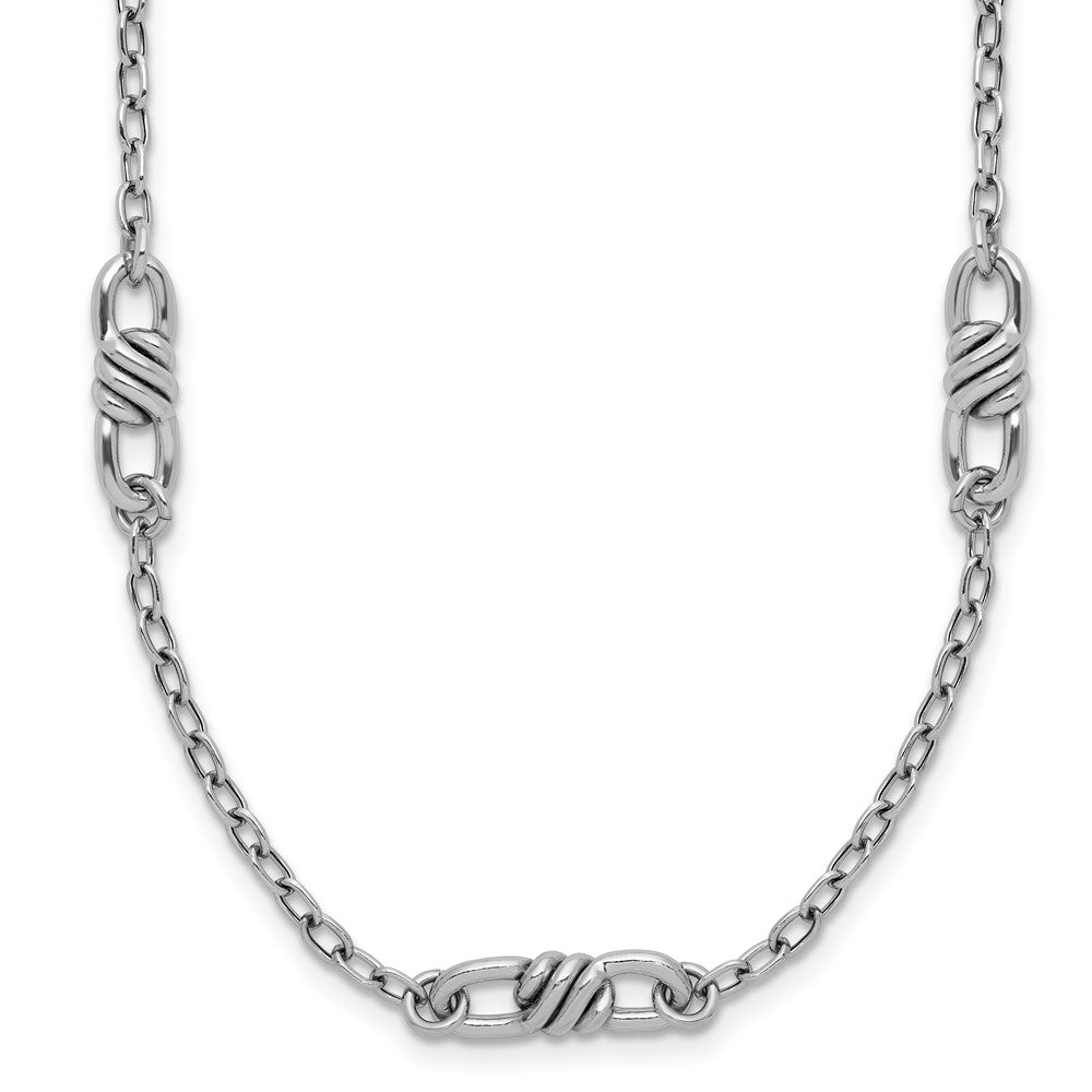 Sterling Silver Rhodium-plated Polished Fancy Link with 2in ext. Necklace