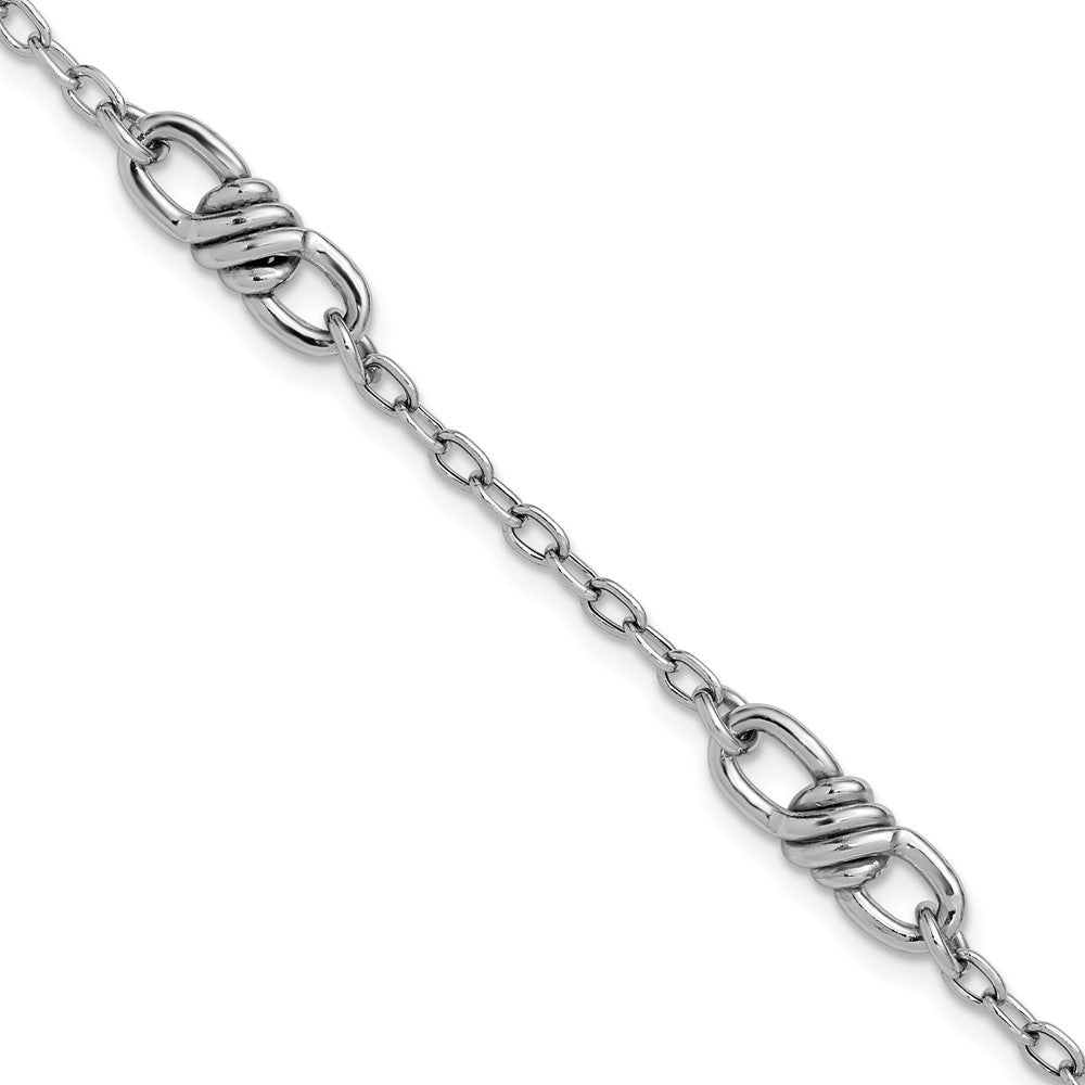 Sterling Silver Rhodium-plated Polished Fancy Link with 1in ext. Bracelet