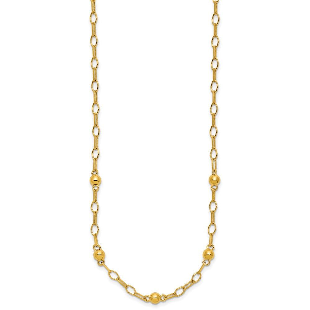 Sterling Silver Gold-tone pol. Beaded Link with 2in ext. Necklace